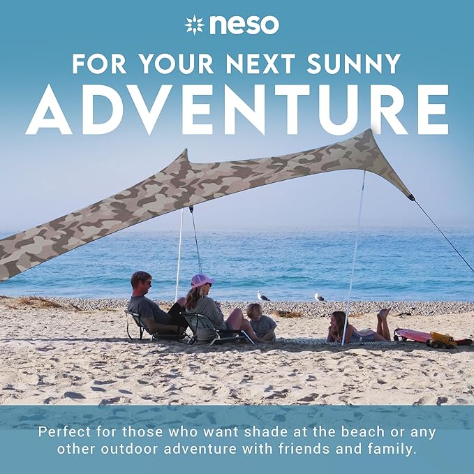 Neso Gigante - Portable Beach Tent - Ideal to Enjoy with Family and Friends - UPF 50+, Water-Resistant, and Lightweight - Grey Camo, 11' x 11'