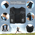 Running Hydration Vest | Mens & WomensRunning Vest | Reflective Vest Running | 7 Pocket Storage with 17oz Flask |Secure Phone Holder | Adjustable Lightweight Black Neoprene.
