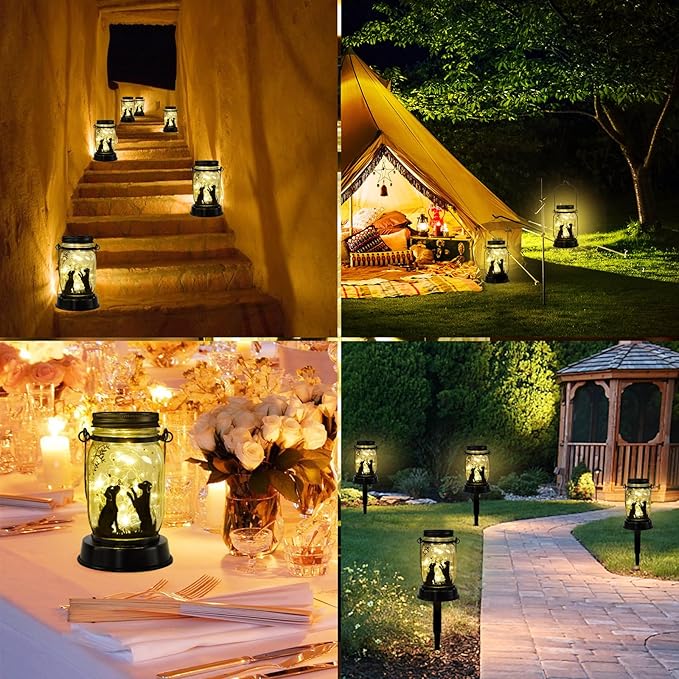 kyoryuger Dog Solar Lanterns 3in1 Dog Lights Garden Decor Gifts for Women Mom Grandma Unique Teen Girl Gifts for Dog Lovers Decorative Pet Memory Lanterns for Yard Lawn Patio Landscape