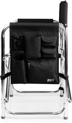 PICNIC TIME Sports Chair with Side Table, Outdoor Foldable Padded Adult Camping Chairs with Cup and Accessory Panel for Lawn, Beach, & Sports Use for Adults, up to 300-lbs Capacity, (Black)