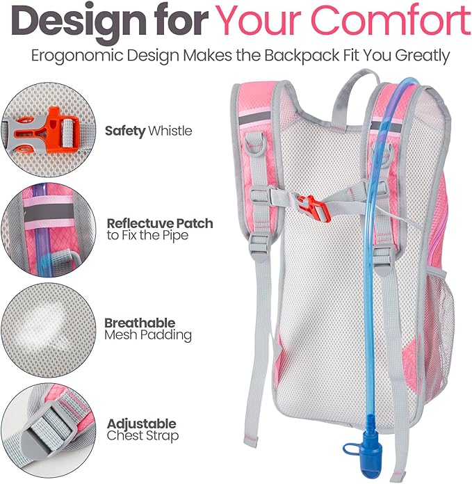 Kids Hydration Backpack with 1.5L Water Bladder Hiking Backpack Lightweight for Boys or Girls Children Biking Climbing Running Cycling