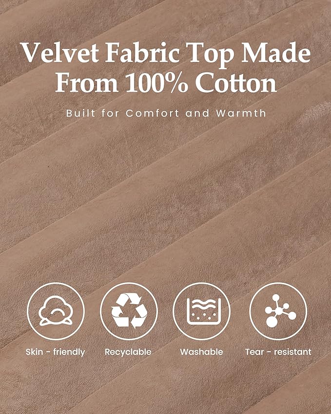 Inflatable Sleeping Pad for Camping, Extra-Thick 4.75" Single Air Mattress with Soft Velvet Top, Machine Washable, Family Lightweight 4-Season Pad for Traveling & Hiking, Brown