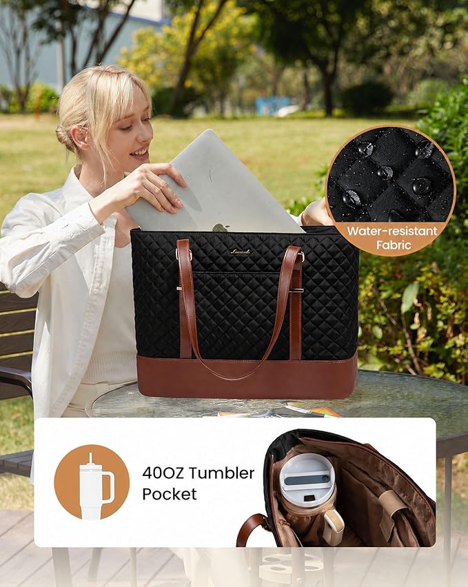 LOVEVOOK Laptop Bag for Women, 15.6 Inch Work Tote Computer Bag With Large Cup Holder, Lightweight Large Laptop Briefcase for Travel, Bussiness, Teacher