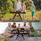 3 FT Folding Grill Table, Portable Camping Table for Outside, 3 Adjustable Height Folding Table with Desktop, Lightweight Outdoor, Camping, Picnic, BBQ