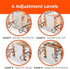 Adjustable Grill Basket with Removable Handle – 4 Height Levels for Vegetables, Meat, Fish & More – BBQ Grilling Basket with Locking Lid, Basting Brush, Scrub Sponge & Storage Bag for Outdoor Cooking