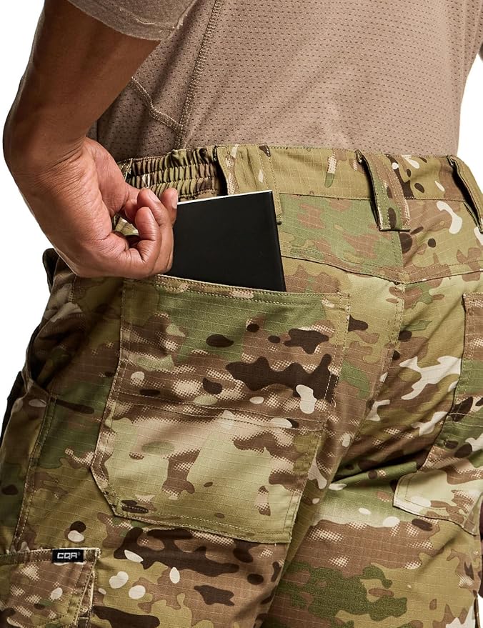 CQR Men's Flex Ripstop Tactical Pants, Water Resistant Stretch Cargo Pants, Lightweight EDC Hiking Work Pants