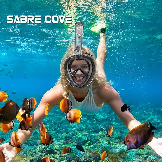 R10 Full Face Snorkel Mask Adults, Snorkeling Mask Gear for Adults&Kids, Fully Enclosed CO2 Transportation Solution, Silicone Bonding Anti-Leak&Anti-Fog, Foldable for Portability