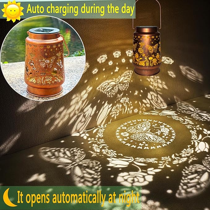 Solar Lanterns Outdoor Waterproof Garden Decor Mothers Day Gifts for Mom Women Birthday Gifts Ideas Metal Bird Decorative LED for Patio Pathway Landscape Walkway Terrace Balcony Lawn Yard (Butterfly)