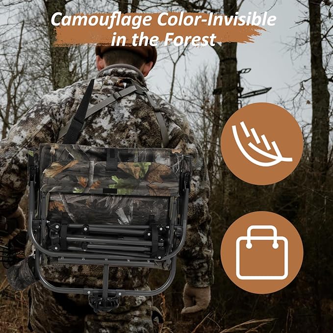 REDCAMP 360° Swivel Hunting Chairs for Ground Blinds, Portable Folding Camo Camping Chairs for Adults Hunting Seats with Hard Arms for Fishing Camping