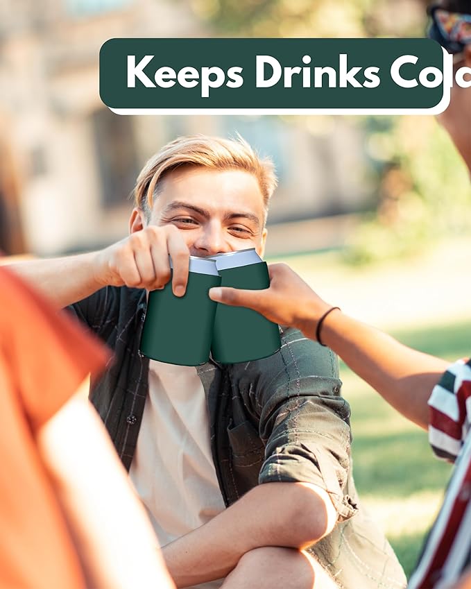 PartyPrints 100 Pack Hunter Green Blank Can Cooler Sleeves, Customizable Bulk Insulated Foam for Beer, Collapsible Plain Drink Holder, Cold Soda Insulator, 12oz Regular, 16oz Tall Cans