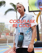 Coolflask Insulated Water Bottle with Strap, 40 oz Metal Water Flask with Straw & Spout Lids, Stainless Steel Double Wall Vacuum, Keep Cold 48h Hot 24h, Leak Proof & Non-BPA, Prussian Blue