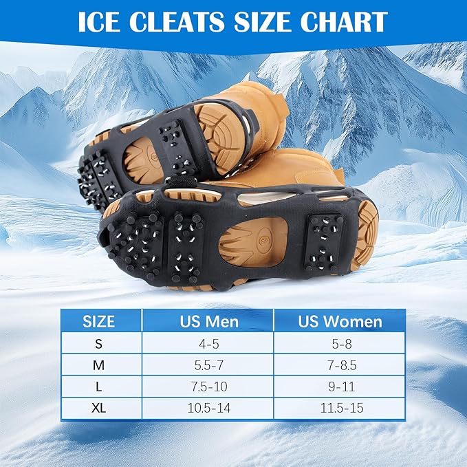 Ice Snow Traction Cleats Crampons, 28 Teeth Snow Spikes for Shoes and Boots, Rubber Anti Slip Ice Snow Grippers, Ice Cleats for Walking On Snow and Ice, Hiking, Climbing