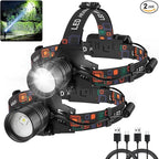 Rechargeable Headlamp 2Pack, 99000 Lumens Super Bright LED Head Lamp with 3 Modes, 90° Adjustable Head Lights for Forehead, 45H Long Runtime & IPX6 Waterproof HeadLamps for Camping Hunting Hiking