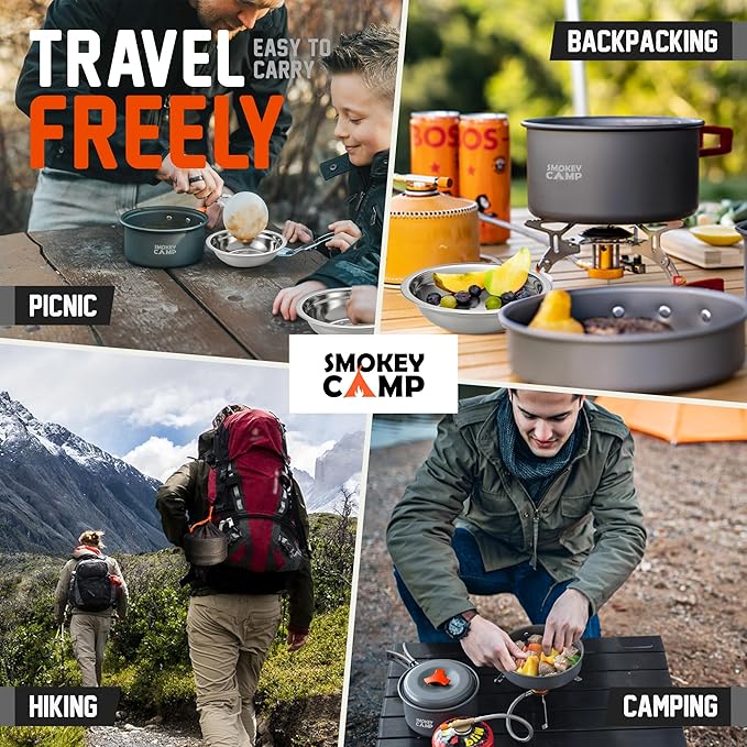 Camping Cookware Mess Kit Set with Stove - Backpacking Camping Pots and Pans Set, All in One Non-Stick Camping Cooking Set, Portable Stove, Hiking, Picnic, Outdoor & Camping Cookware Set