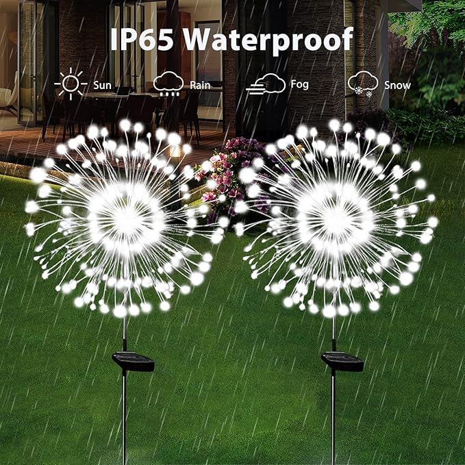 OriginalSourcing Solar Garden Firework Lights Outdoor Waterproof,4 Pack Solar Powered Art Stake Twinkle Lighting Outside Decor,180 LED Sparklers String Lights Yard Pathway Decorations(White)