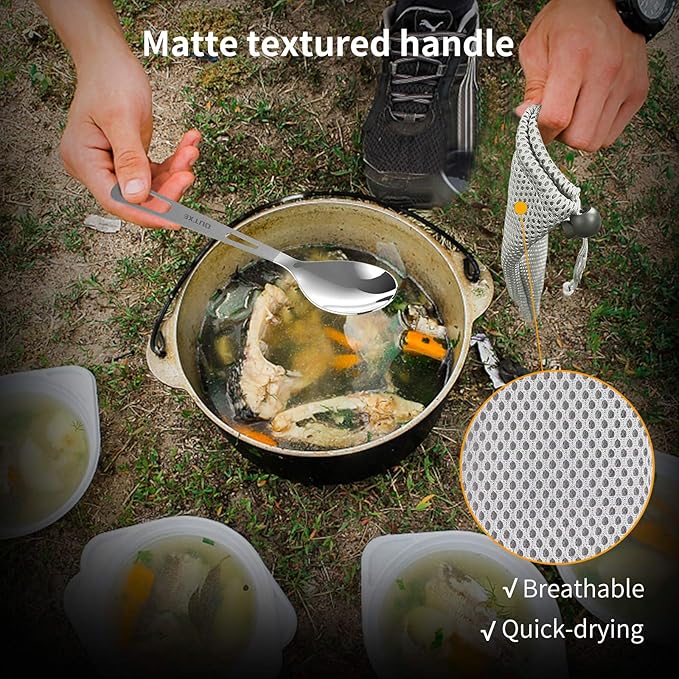 OUTXE Titanium Flatware Polished Knife Fork Spoon Set Lightweight Ti Camping Utility Cutlery Set with Carrying Bag for Traveling Picnic Hiking