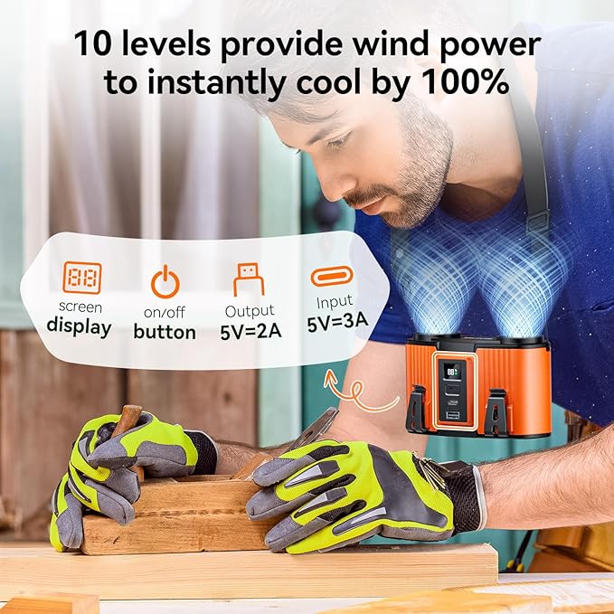 12000mAh Personal Waist Fan, USB Rechargeable Clip The Waist For Working,10 Speed & 40H Cooling and Heatstroke Prevention For Outdoor Travel Camping (orange, 12000mAh)