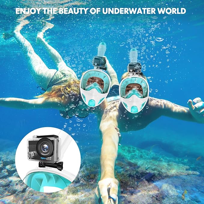 Full Face Snorkel Mask for Adults Teen, Snorkeling Gear with Detachable Camera Mount,Panoramic 180° View, Anti-Fog Anti-Leak Snorkling Set for Man and Women