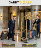 Hotel Luggage Cart, Brushed Stainless Steel Finish Bellman's Cart, Valet Cart with Grey Carpeted Deck and 8‘’ Rubber Wheels, Ideal for Hotels, Condos, Resorts, 1300Lbs Load (Gold, 42''L x 74''H)