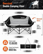 KingCamp Double Camping Chair, Oversized Heavy Duty Loveseat for Adults Portable Folding XL 2 Person Couch Padded Comfortable Two Seat with Cup Holder for Outdoor Lawn Backyard