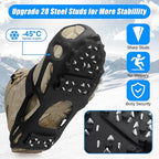 Ice Cleats Snow Walk Traction Cleats Crampon for Walking on Snow and Ice Upgrade 28 Studs Non-Slip Overshoe Rubber Anti Slip Crampons Slip-on Stretch Footwear
