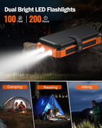 GOODaaa Power Bank Wireless Charger 36800mAh Solar Charger with Five Solar Panels Built-in Four Cable Five Outputs Portable Power Bank for Cell Phone with Dual Flashlights, Carabiner