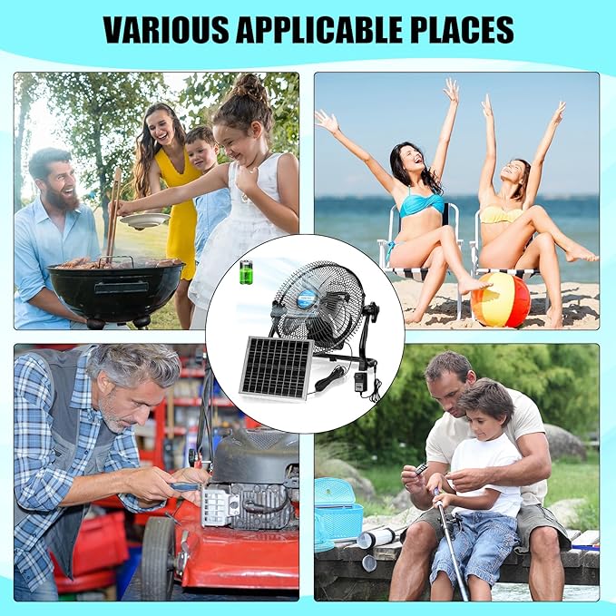 10 Inch Solar Panel Powered Fan, 2 in 1 Solar Panel or AC Charger Powered Fan 12W 9V Portable for Chicken Coop Greenhouse Household Exhaust Camping Travel Outdoor(Black)