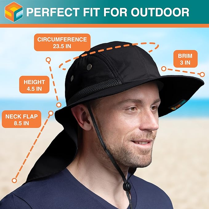 SUN CUBE Sun Hat for Men, Wide Brim Fishing Hat Neck Flap Cover Men, Women, Hiking, Camping, Sun Protection UV, Gardening