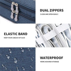 Lanola Travel Cable Organizer Bag, Electronic Accessories Case Portable Double Layer Cable Storage Bag for Cord,phone,Charger, Flash Drive, Phone, SD Card,Personal Items - (Dark Blue)