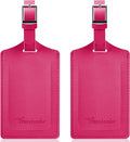 Travelambo Luggage Tags for Suitcases Faux Leather Privacy Protection 2 Pack Bag Tags Travel Accessories Essential, Rose Red