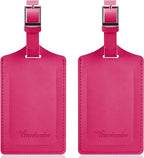 Travelambo Luggage Tags for Suitcases Faux Leather Privacy Protection 2 Pack Bag Tags Travel Accessories Essential, Rose Red