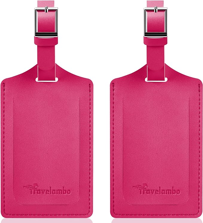 Travelambo Luggage Tags for Suitcases Faux Leather Privacy Protection 2 Pack Bag Tags Travel Accessories Essential, Rose Red