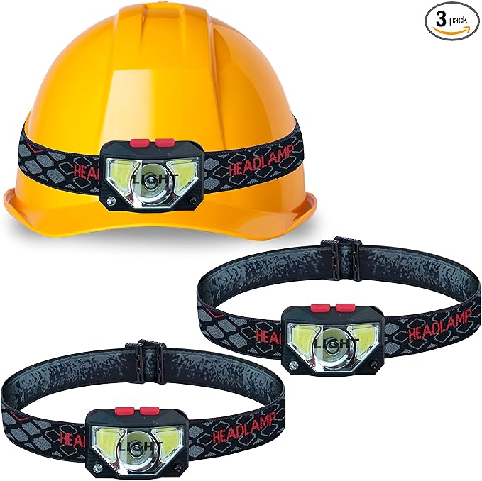 Skywin Hard Hat Light, Headlamp Rechargeable, 3 Pack Lightweight USB, XPG+COB 3 LED 200 Lumen Camping Helmet Light for Adults with Red Light IP44 Waterproof