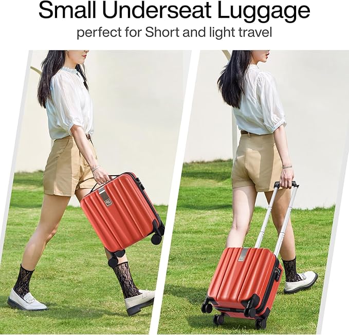 Hanke 14 Inch Underseat Carry On Luggage with Wheels Hard Shell Suitcases Lightweight Small Luggage for Weekender Mini Suitcase Carry On Bag Travel Luggage for Travel Rolling Suitcase.(Orange)