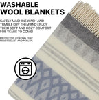Wool Blanket | 100% Wool from New Zealand | Perfect as a Throw Blanket/Sofa Cover | Virgin Wool Blanket with Fringes in Stripes Designs (140 x 200 cm)
