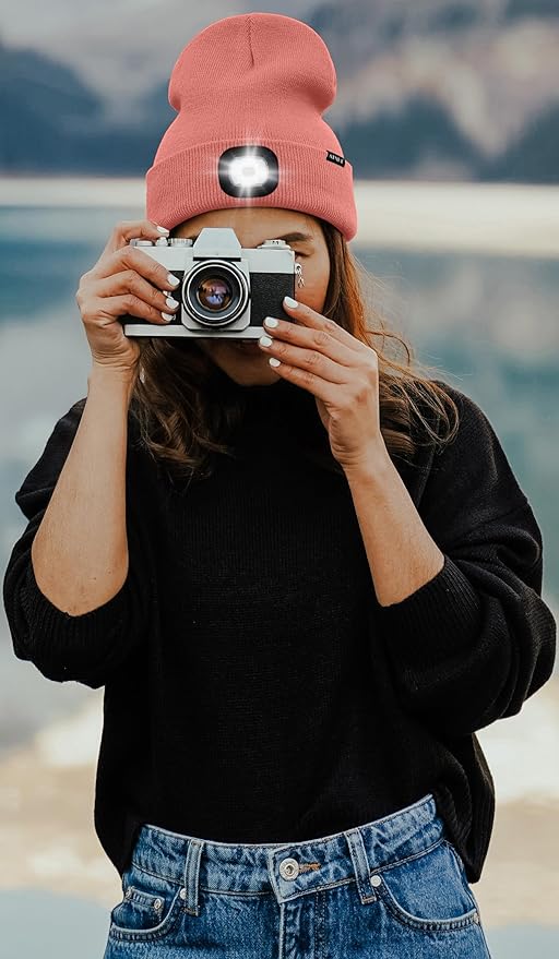 ATNKE LED Lighted Beanie Hat,USB Rechargeable 4 LED Running Headlamp Bright Cap with The Light Gifts for Men and Women