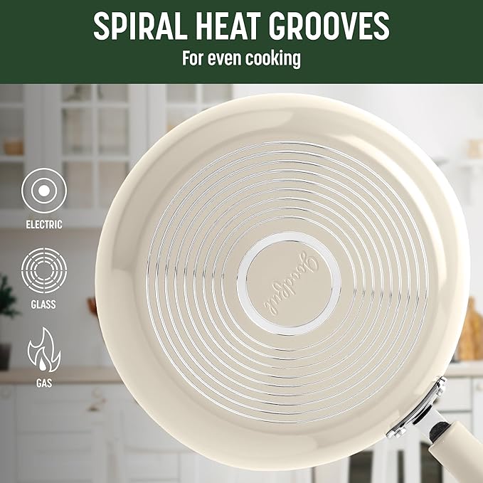 Goodful Ceramic Nonstick Pots and Pans Set, Premium Ceramic Coating Made without PFOA, PTFE or PFAS, Dishwasher Safe, 12-Piece, Cream