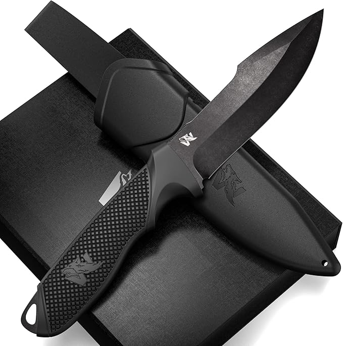 WOLF-I Full Tang Survival Knife with Sheath - Stylish Tactical Fixed Blade - Made of 440C Steel - For Bushcraft and Camping Survival - Perfect EDC Outdoor Knife with TPE Handle