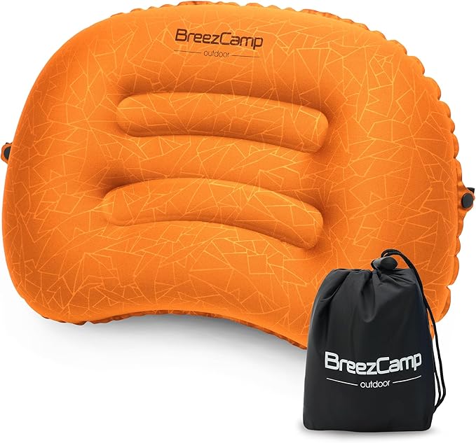 Inflatable Camping Pillow, Travel Blow Up Air Pillow, Neck Lumbar Support Ultralight Compact Pillow for Outdoor Hiking Backpacking Car Beach Airplane Sleeping Essentials, Orange