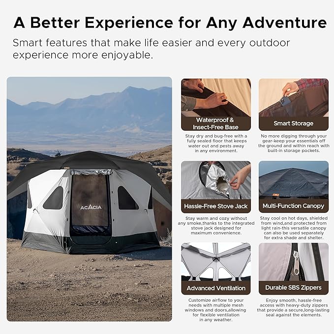 Space Acacia Lite Camping Tent | 2/3/4/8 Person Pop Up Tents for Camping | Lightweight & Durable Beach Tent | Level 7 Wind Resistance, UPF 50+ | Quick Setup for Camping & Backyard