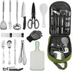 Onlyfire Portable Camping Kitchen Utensil Set, 16 Piece Cookware Kit, Outdoor Cooking and Grilling Utensil Organizer Travel Set Perfect for Travel, Picnic, RV, Camping, Hiking, BBQ, Party, CT606