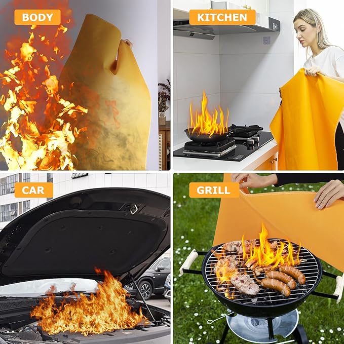 Emergency Fire Blanket, 1Pack Silicone Flame Retardant Fire Blankets Emergency for Home, Kitchen, Car, Office, Grill, 39.4X 39.4inch Fire Extinguisher Blanket