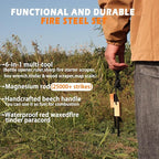 Fire Starter (2 Packs), All-Weather Magnesium Ferro Rod for Camping and Hiking, Emergency Survival Kits with Waxed Fire Tinder Paracord (28inch)&Beech/Pine Handle&&6-in-1 Multi-Tool