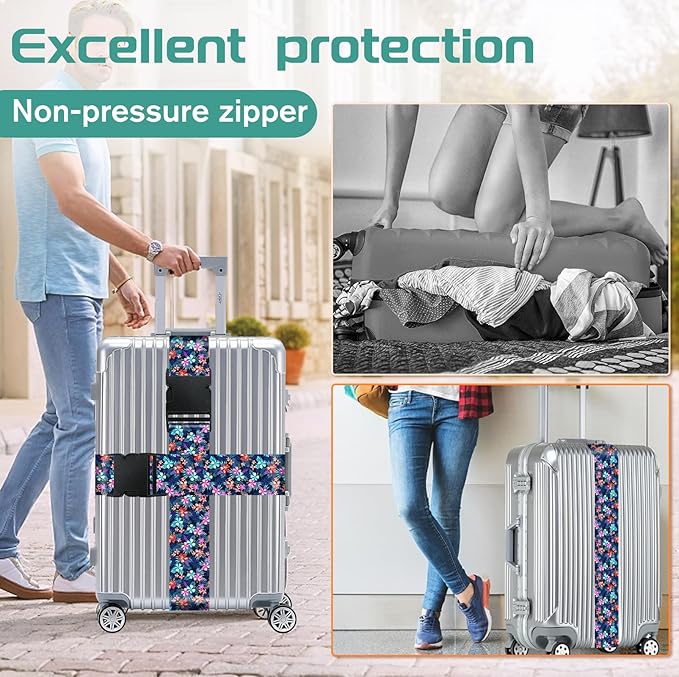 Slohif Luggage Straps for Suitcases Travel Belt Accessories Luggage Connector Identifiers 2 Pack Over Handle with Buckle Unique Nylon Adjustable Strap for Sleeping Bag Car Seat Floral