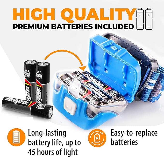 Foxelli LED Headlamp Flashlight for Adults & Kids, Running, Camping, Hiking Head Lamp with White & Red Light, Comfortable Headband, Lightweight & Waterproof, 3 AAA Batteries