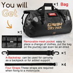 Waterproof Duffel Bag - Motorcycle Dry Bag Tail Bag with Large Storage Space, Waterproof Luggage Duffle Bags with Outer Mesh Zipper Pocket for Camping, Kayaking, Fishing & Traveling