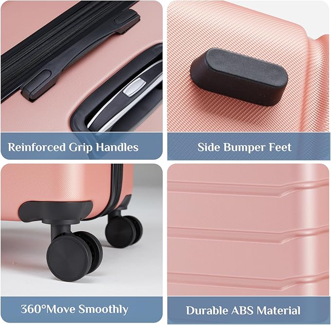 OLIXIS 3-Piece Luggage Set, Carry On Suitcases with Spinner Wheels, Expandable Travel Luggage with TSA Approved Lock & ABS Hard Shell, Pink, 20/24/28 Inch
