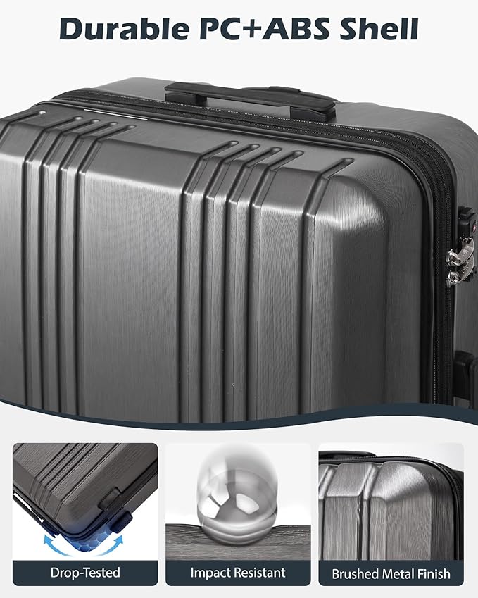 Coolife Luggage PC+ABS Hardshell Suitcase with TSA Lock, Spinner Checked Lightweight (white, M(24IN))