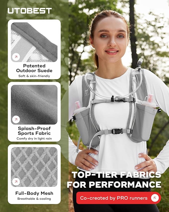 UTOBEST Running Vest, 5L Hydration Vest Lightweight, Breathable and Sweatproof Running Backpack, Adjustable Running Hydration Vest for Trail Running Marathon Race Jogging Cycling