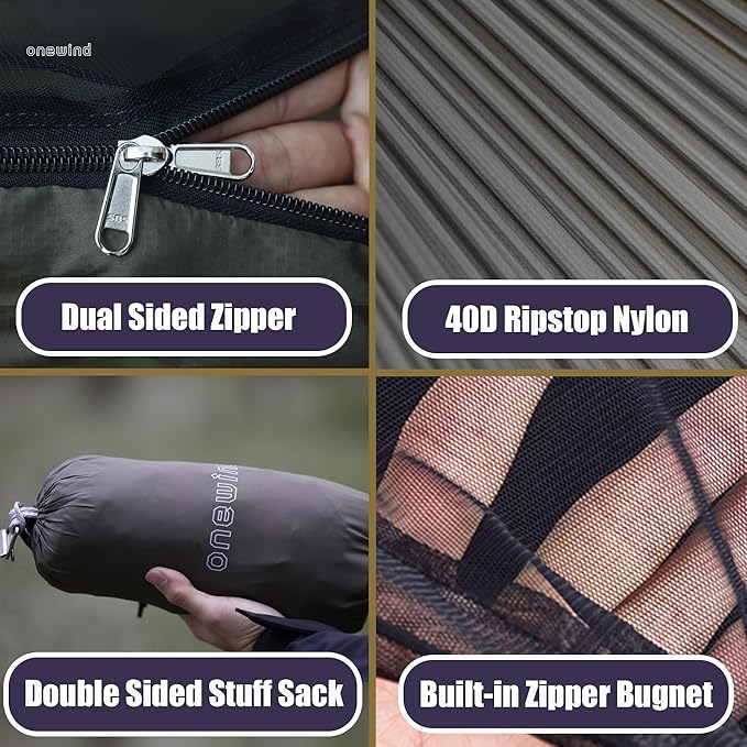 Onewind 11ft Camping Hammock with Mosquito Net and Structure Ridgeline, Lightweight Portable Hammock with 12ft Tree Straps Ideal for Outdoor Hiking Backpacking, OD Green